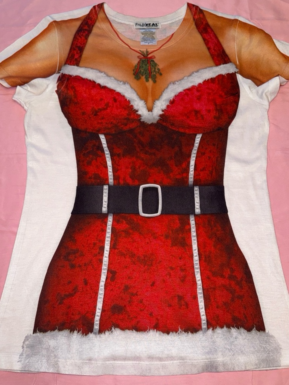 Women's Red Christmas Costume Print Short Sleeve Tee